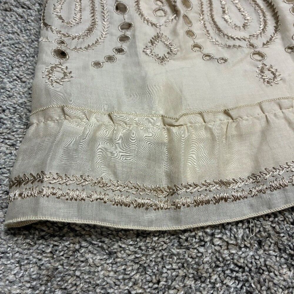 Talbots Cotton Lace Embroidered Skirt Size 14 Beige Boho Lined A-Line Ribbon Tie - Picture 8 of 15